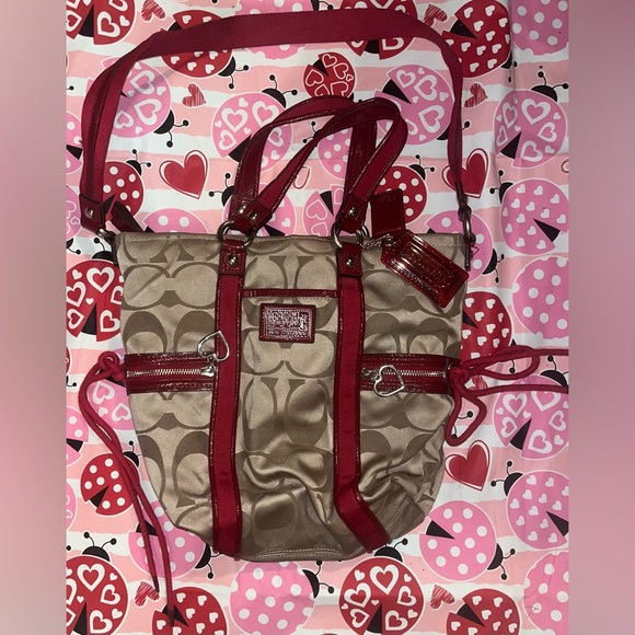 Coach Poppy Purse Signature Brown And Red Tote Purse Rare Very Great Condition - Picture 1 of 11